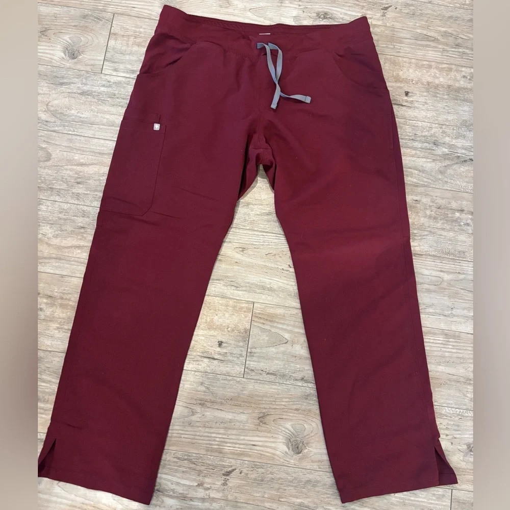 Figs Maroon Scrubs with Gray Drawstring Scrub Pants Size XL
